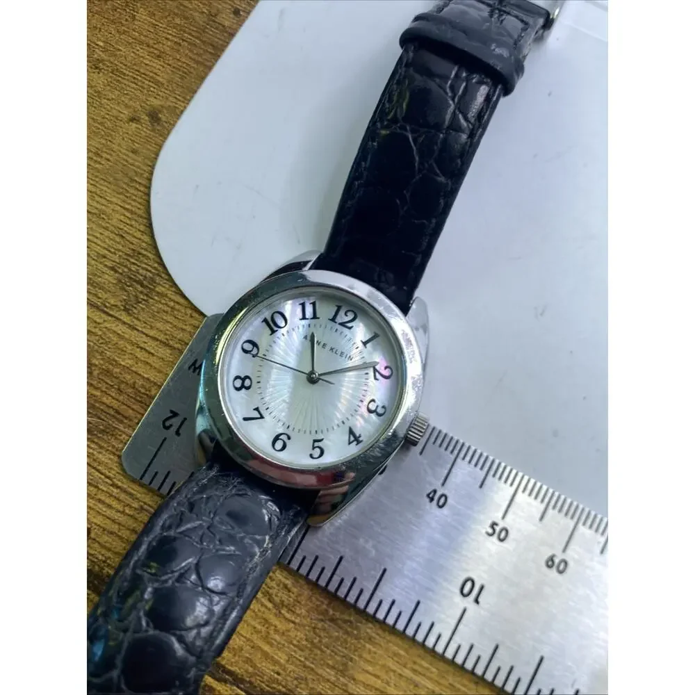 Anne Klein Womens Silver Black Band Watch New Battery